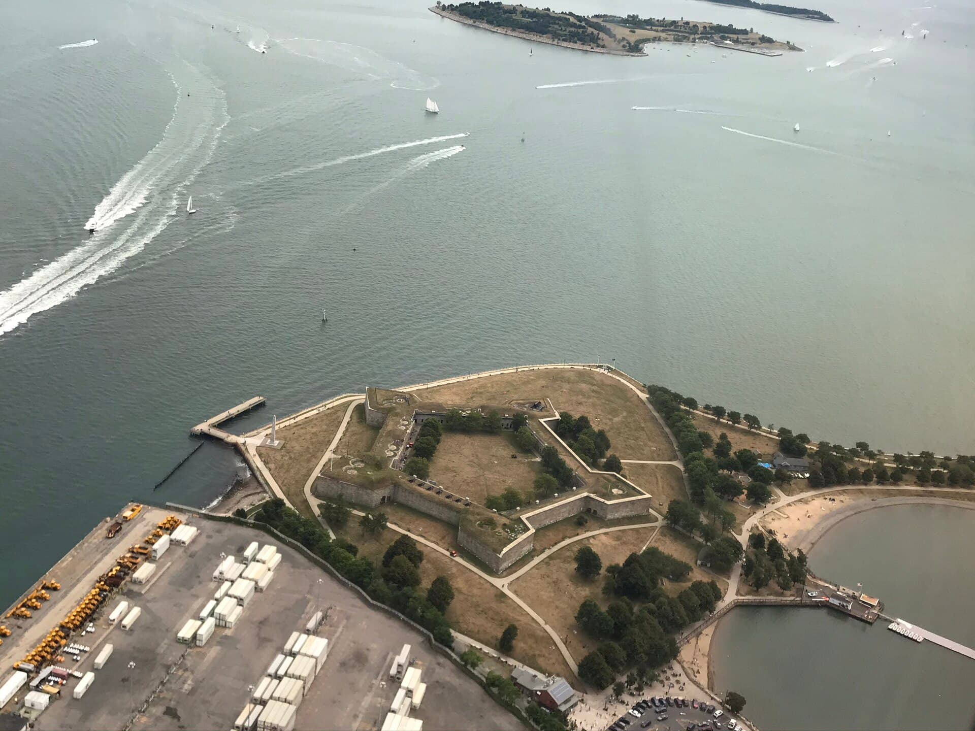 Aerial view of Fort Independence on Castle Island, South Boston