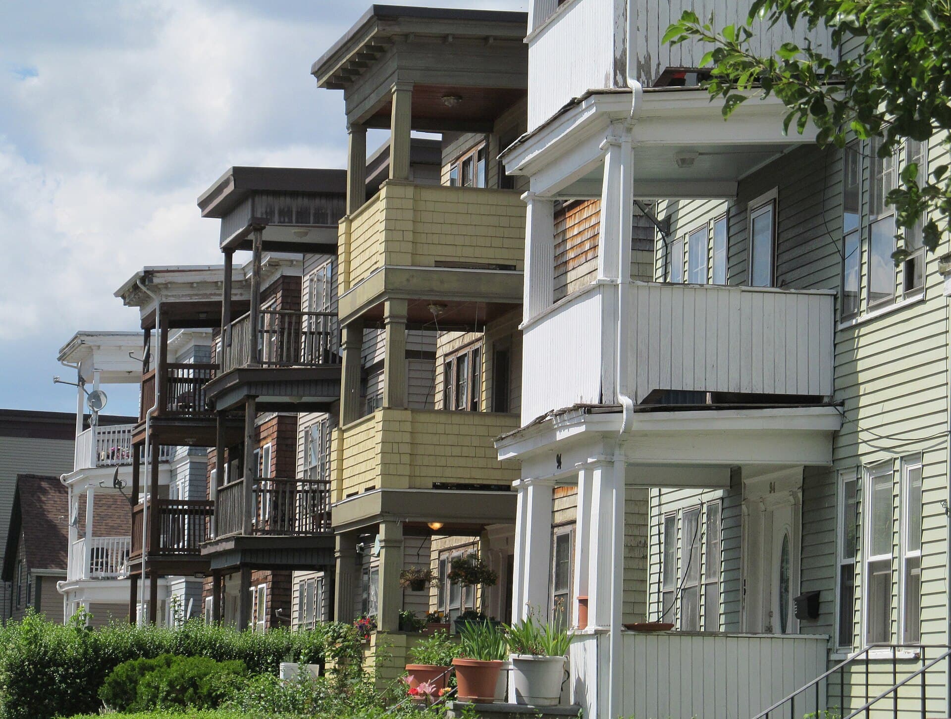Triple-decker front porches on Rosseter Street in Dorchester
